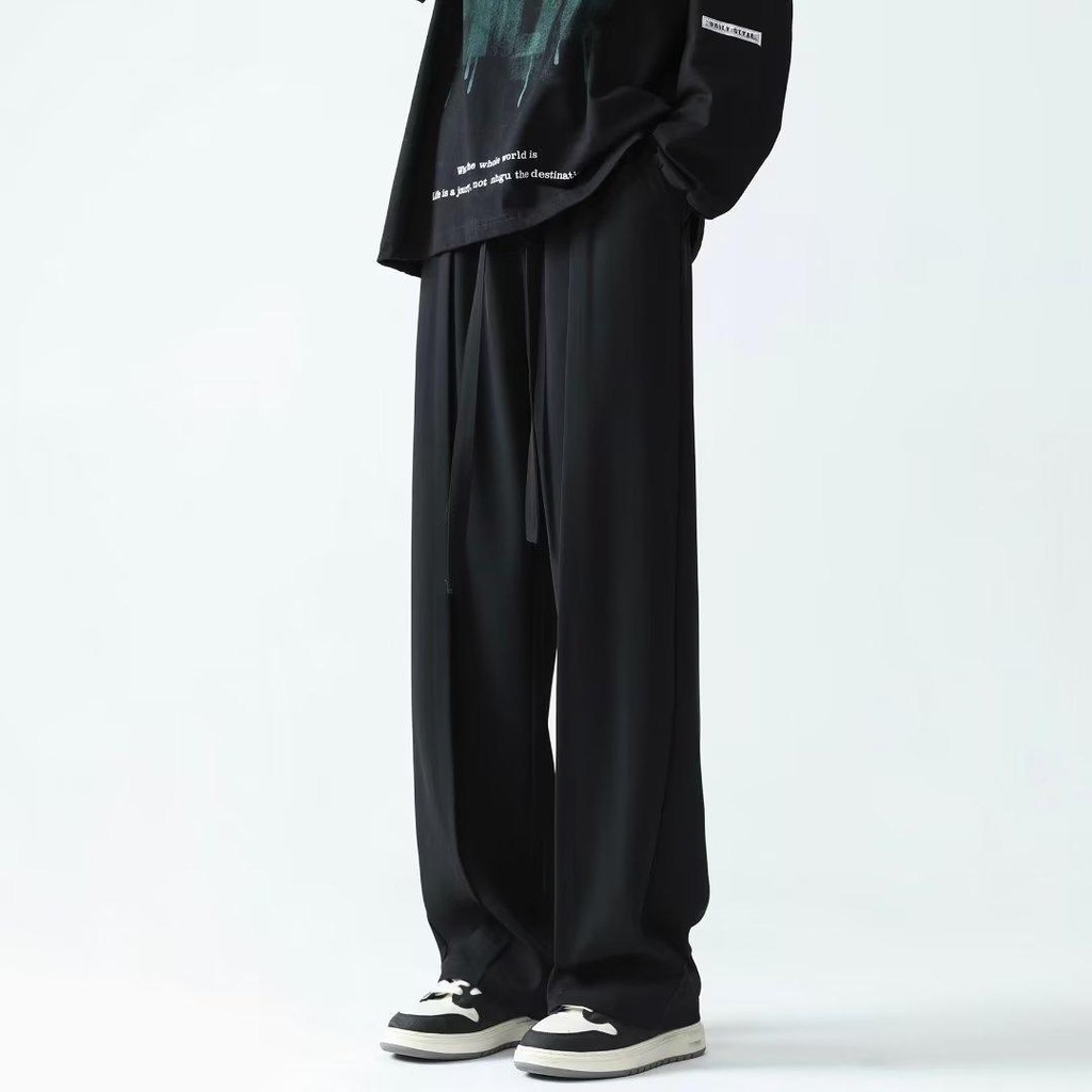 MNO.9 Pants K102 กางเกงขายาวชาย เอวยืด ทรงกระบอกใหญ่ วินเทจ Man ผู้ชาย ดำ น้ำตาล ลำลอง Clothing