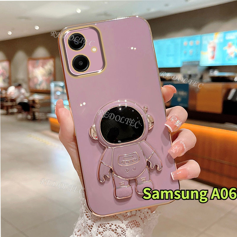 เคสนักบินอวกาศ Samsung Galaxy A06 2024 ใหม่ 6D ปลอกชุบ SamsungA06 Samsung A 06 Cosmic Spaceman ซิลิโคนนุ่มฝาครอบโทรศัพท์พร้อมขาตั้งผู้ถือ