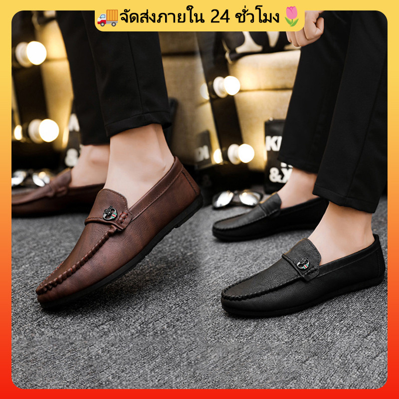 จัดส่งภายใน 24 ชั่วโมง JEFF SHOES รองเท้าหนังแบบสวม boat shoes ผู้ชาย 2 สี รองเท้าโลฟเฟอร์ลําลอง แฟชั่นสําหรับผู้ชาย