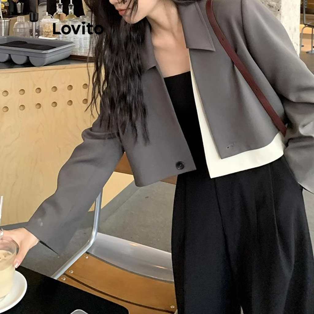 Lovito เสื้อเบลเซอร์ บล็อกสี ธรรมดาสบาย ๆ สำหรับผู้หญิง LNA75427