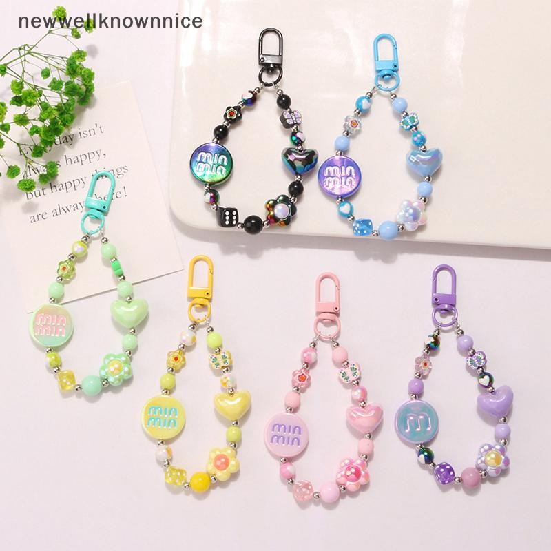 Newwellknownnice อะคริลิคสี Heart Love พวงกุญแจดอกไม้น่ารักลูกปัดพวงกุญแจกระเป๋าจี้ Ch หูฟังอุปกรณ์ตกแต่ง TH