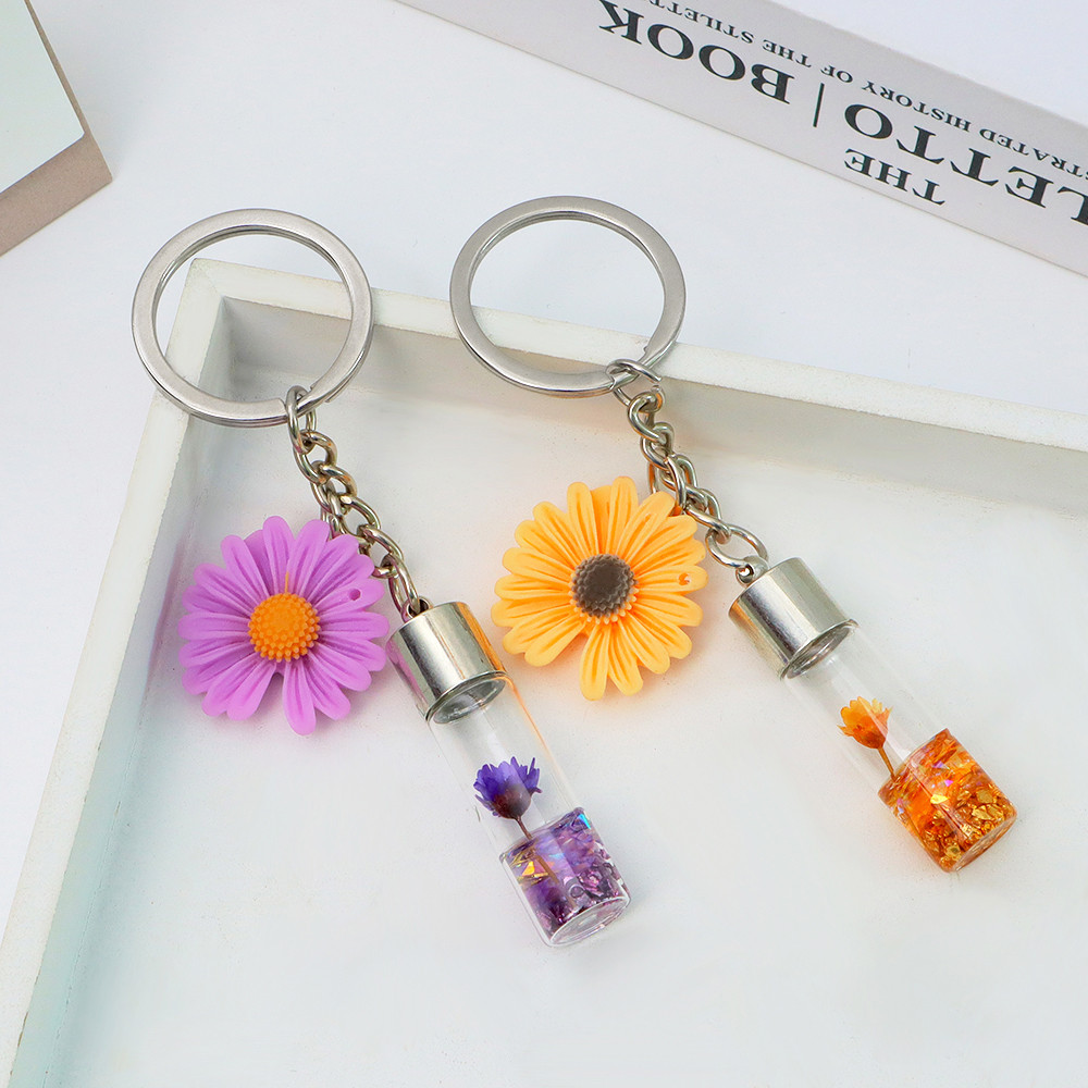 ประณีตขนาดเล็ก Daisy ดอกไม้พวงกุญแจ Wishing ขวดจี้พวงกุญแจผู้หญิงผู้ชายกระเป๋าเป้สะพายหลังกุญแจรถ DIY อุปกรณ์เสริม