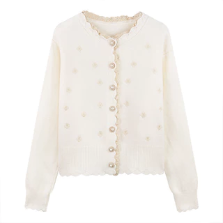 coat เสื้อแจ็คเก็ต สเวตเตอร์แขนยาวลูกไม้ เสื้อคาร์ดิแกน เสื้อไหมพรม แฟชั่นสำหรับผู้หญิง พร้อมส่ง