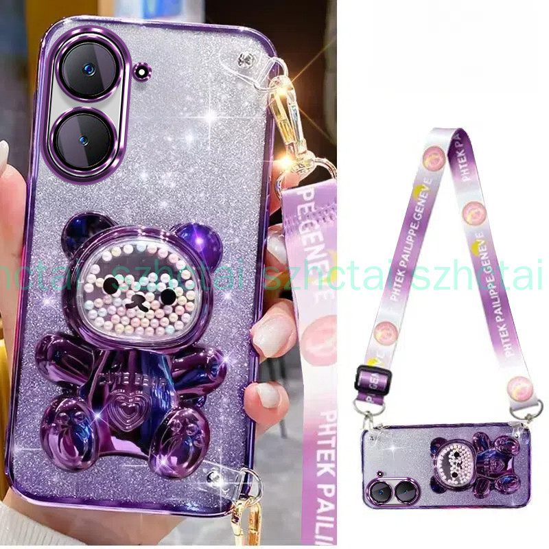 เคส Vivo Y18 Y03 Y28 4G Y02 Y02S Y17 Y15 Y12 Y11 Y15S Y15A Y01 Y16 Y17S Y20i Y20 Y12S Y12A Y20S Y20S G Y21 Y21T Y33S Y22S Y27 Y31 2021 Y51 2020 Y35 Y36 V21E Y73 4G V29E5G Y200 สายรัดข้อมือยาวสไตล์พร้อมที่ยึดยึดหมีลูกปัดสีสันสดใสเคสโทรศัพท์ tpu แบบนุ่มหรูห