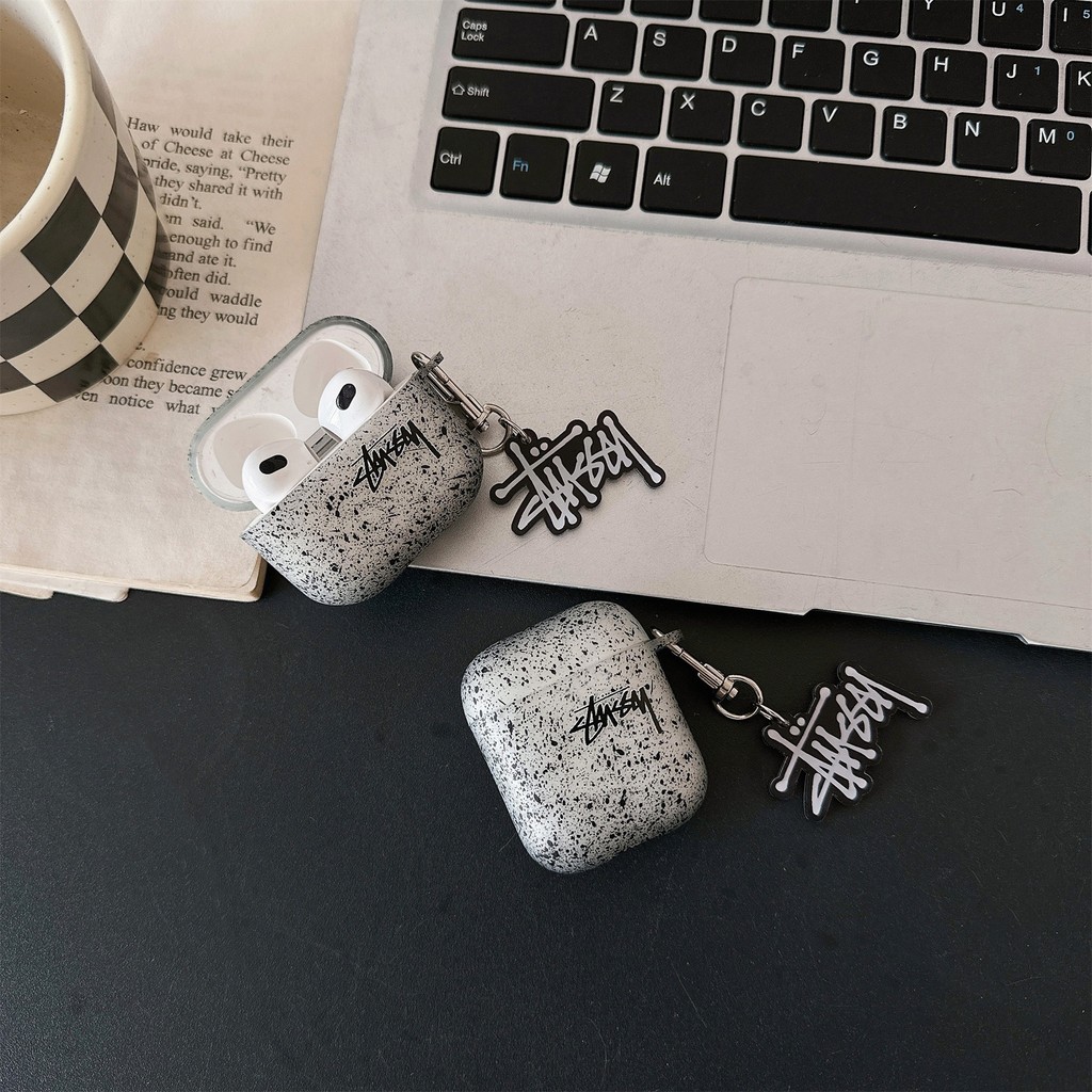 Airpods Cover Splash-ink stussy พร้อมจี้ soft tpu เข้ากันได้กับ AirPods 1/2/3/4 Pro2 พร้อมจี้หูฟังไร้สายบลูทูธ Square Case