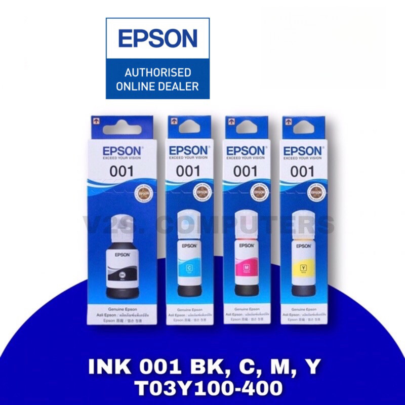 หมึกเติม Epson INK 001 SET 4 สี BK,C,M,Y (C13T03Y100-400) หมึกแท้100%