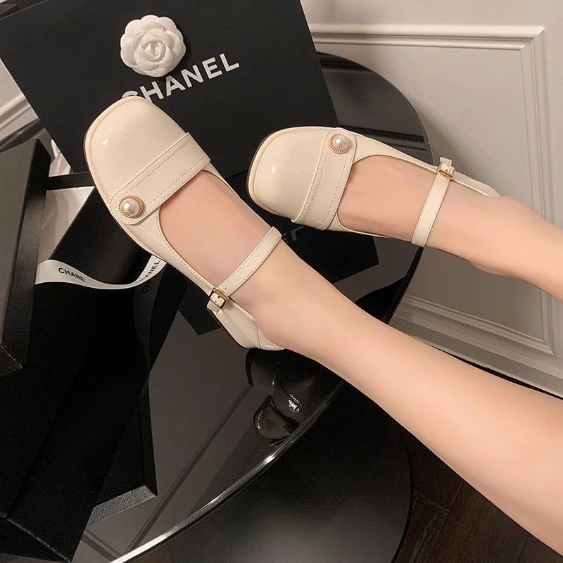 รองเท้าหนังแฟชั่นสีแดง รองเท้าแมรี่เจนผู้หญิง พื้นหนา หัวสี่เหลี่ยม กันลื่น น้ำหนักเบา สไตล์ย้อนยุคฝรั่งเศส - รูปที่ 5