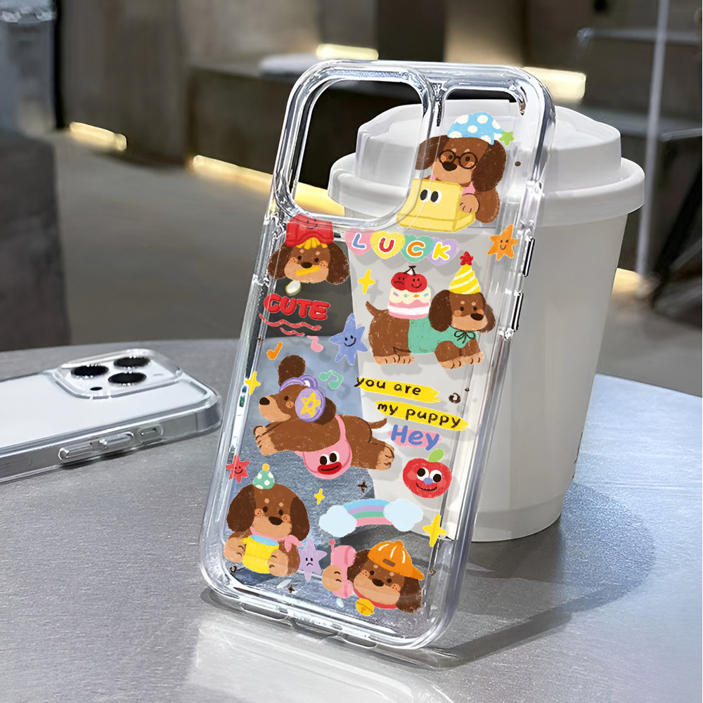 โปร่งใสสําหรับ iphone 16 pro Max 11 15promax 14 13 12 7Plus X XS Max 8 7 เค้กสุนัขกันกระแทก