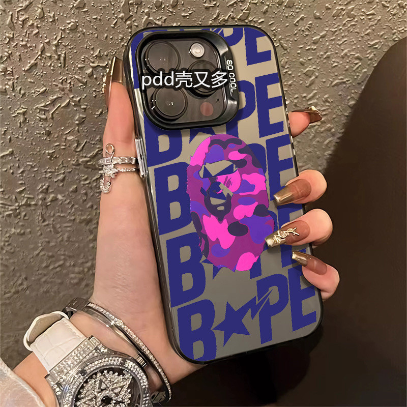 Bape Camouflage สําหรับชายเคสโทรศัพท์ iPhone 16/15 promax IMD สีเงินสําหรับ iPhone 11 12 13 14 plus 7 8 X XR XS MAX Drop-proof กันกระแทกและกันน้ําฝาครอบป้องกัน