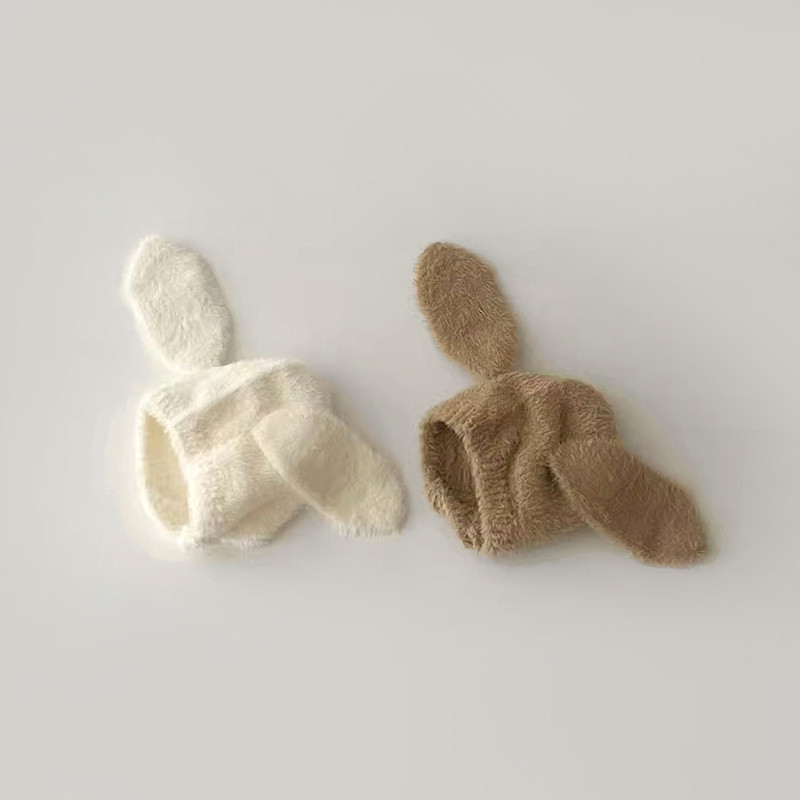 หมวกสำหรับเด็กอายุ 3-18 เดือน แบบกระต่ายหูตุ๊กตา ทออบอุ่น ออกแบบเหมือนตุ๊กตา ป้องกันลมหนาว QN409