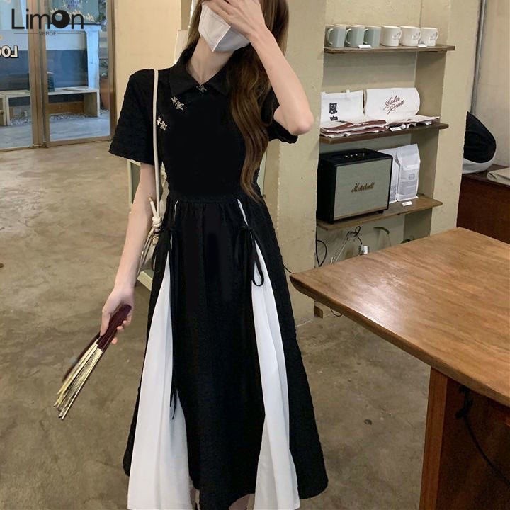 ชุดเดรสกี่เพ้า ขนาดใหญ่ สีดํา แฟชั่นฤดูร้อน สไตล์จีน สําหรับผู้หญิง