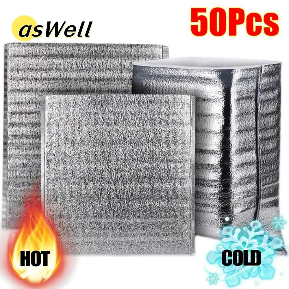 เหมาะสม 50ชิ้น/แพ็คถุงอลูมิเนียมฟอยล์, ผู้ให้บริการส่งน้ําแข็งเย็นถุงฉนวนกันความร้อนที่อบอุ่น, บรรจุอาหารความร้อนเครื่องดื่มเก็บถุงเย็
