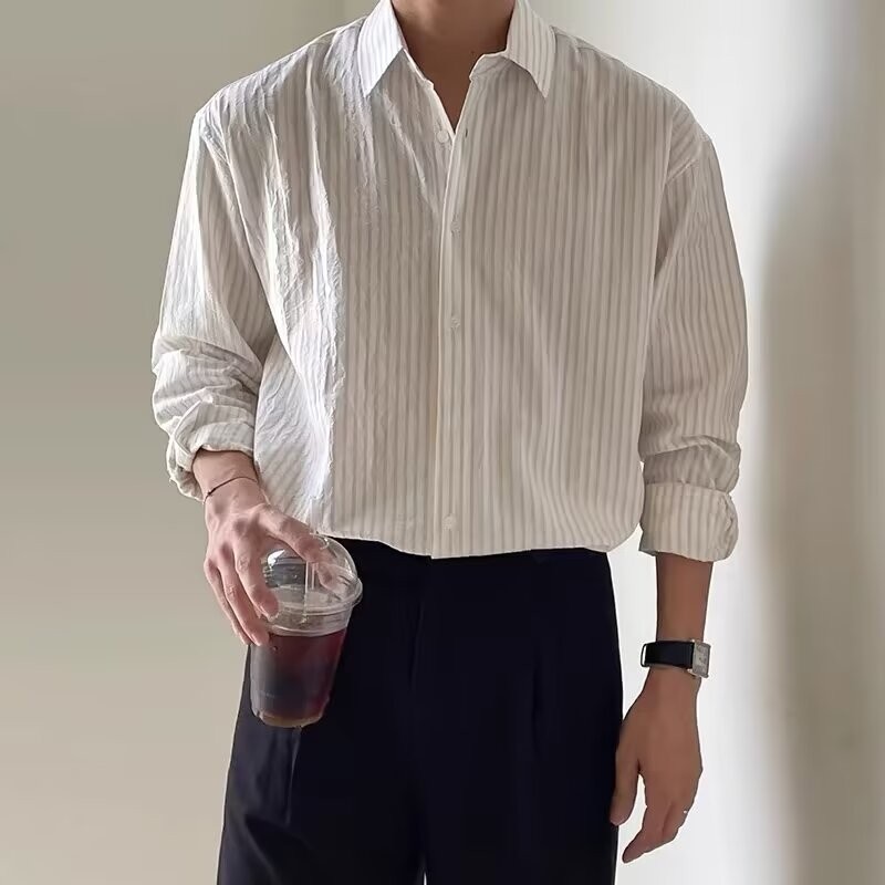 ฤดูใบไม้ผลิฤดูใบไม้ร่วง High-End Casual ญี่ปุ่น Niche ลายเสื้อแฟชั่น All-Match บางเสื้อแขนยาวชายเสื้อ