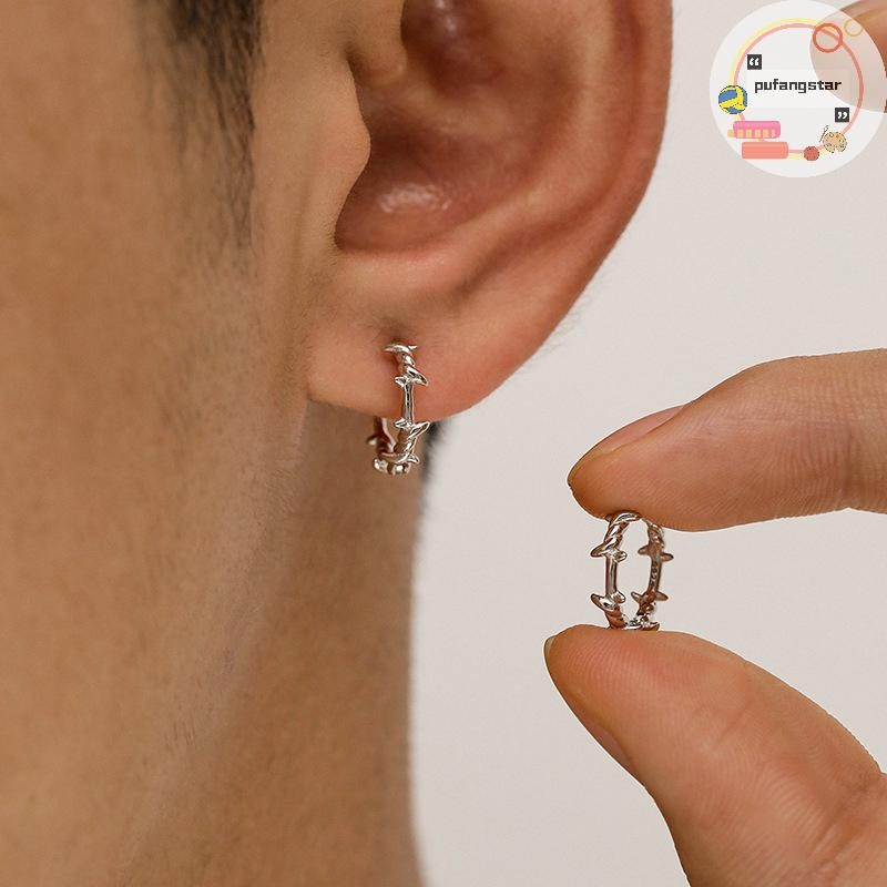 Pufangstar 1 คู่ Gothic Silver สี Thorns Hoops ต่างหูสําหรับผู้หญิงผู้ชายวัยรุ่น Punk แฟชั่นอินเทรนด์เครื่องประดับความงาม TH