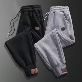 MANSTR M-5XL ผู้ชายฤดูหนาวขนซับขนแกะหนาซูเปอร์อบอุ่นกางเกงกลางแจ้ง กันลม หลวมสบายๆความร้อนกางเกงสีดําสีเทาขนาดบวก