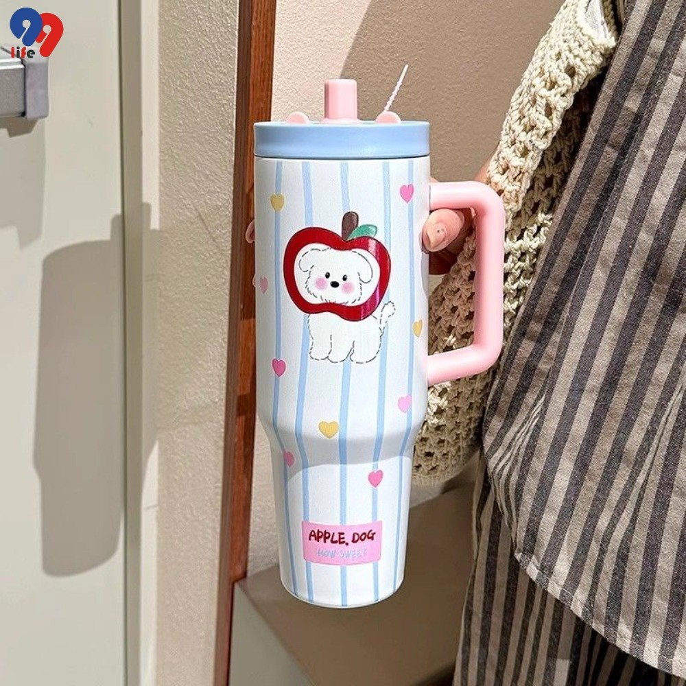 99LIFE 800ml Ice Master Cup Thermos Cup Girls Large-ความจุถ้วยน้ํา สไตล์ใหม่ High-value Ceramic Liner ถ้วยฟางน่ารัก