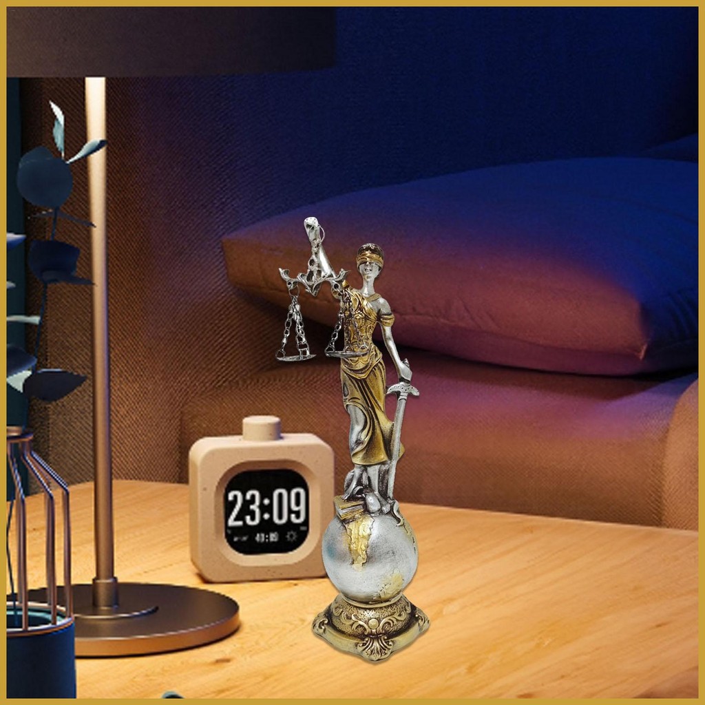 Justice Law Goddess ตกแต่งเรซิ่นกฎหมาย Blind Lady ประติมากรรมเทพธิดาแห่งความยุติธรรมและยุติธรรมโต๊ะเ