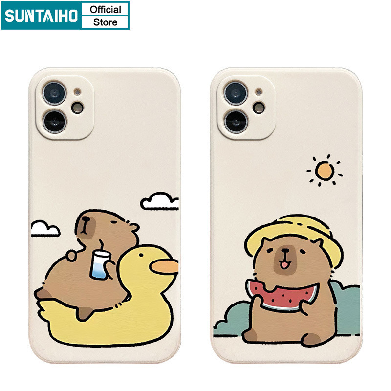 Suntaiho ตลกน่ารักปลอกวันหยุด Capybara รูปแบบเคสโทรศัพท์สําหรับ Iphone 16 15 14 13 12 11 Pro Max IP 7 8 Plus Iphon X Xs XR Xs Max Silicon Soft Premium กันกระแทกปกหลัง