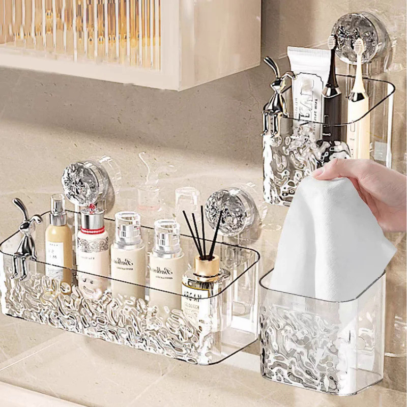 Movable Suction Cup Shelf Bathroom Shower Shelf Without Drill Makeup Organizer Wall Mounted Storage 