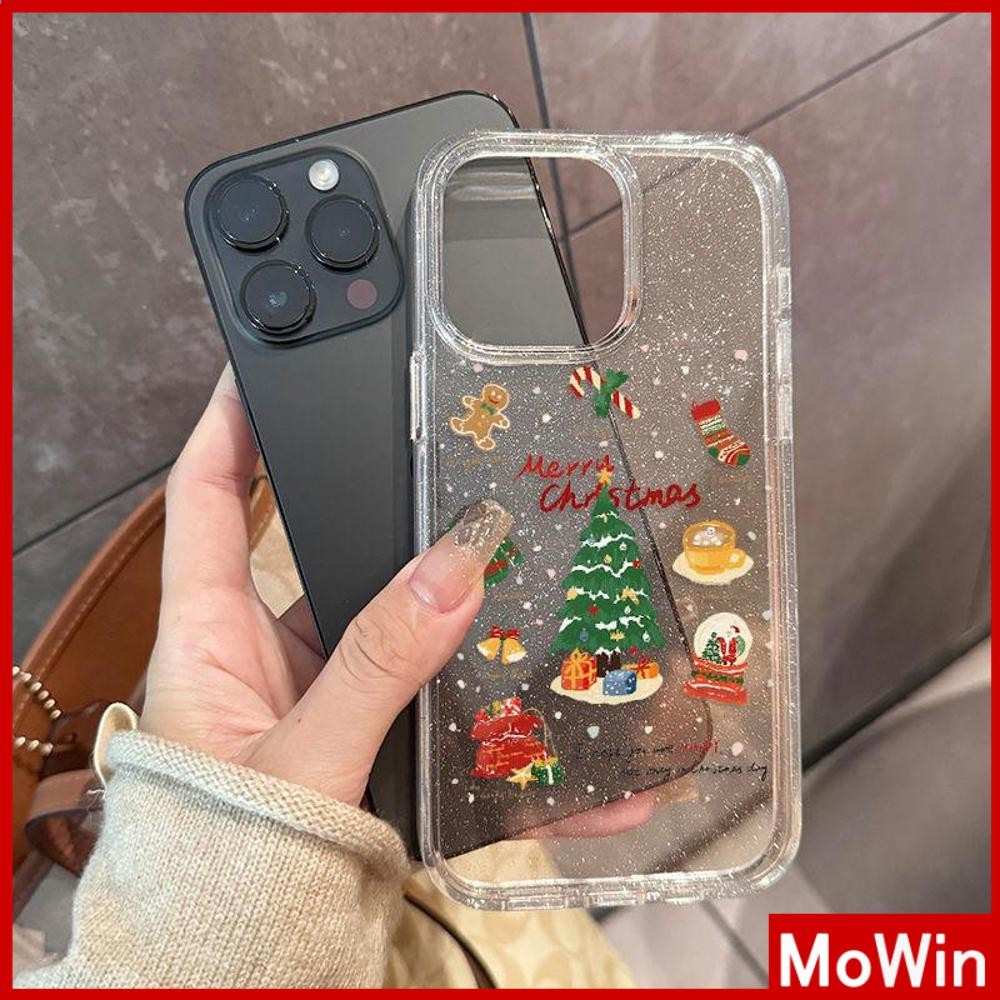 Movin - เคส iPhone 16 Pro Max iPhone 11 เคสใสแบบแวววาว TPU นุ่มสีสันสดใส คริสต์มาสและหมี Compatible iPhone15 Pro max 14 13 12 Pro max XS XR 7 Plus 8 Plus