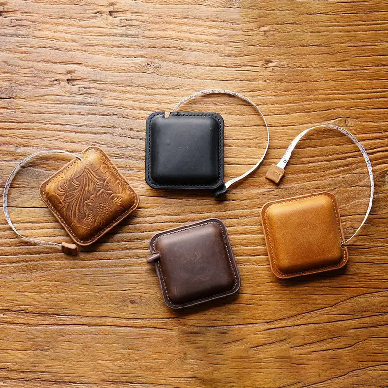 Handmade Roll Tape Measure Soft Portable Vintage Ruler Tool Genuine Leather Retractable Pull Ruler W