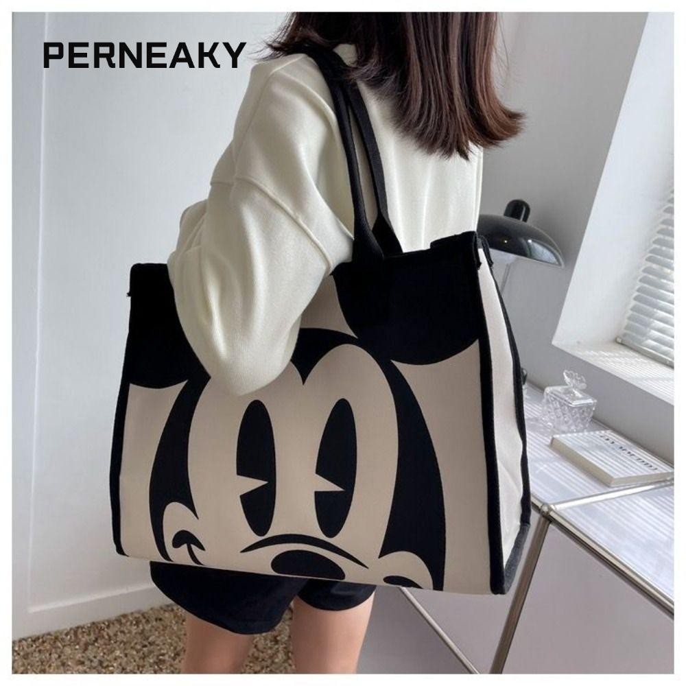 Perneaky กระเป๋าสะพายผ้าแคนวาส, กระเป๋ามัมมี่ผู้หญิงความจุขนาดใหญ่ผ้าแคนวาส, กระเป๋าโท้ตการ์ตูน