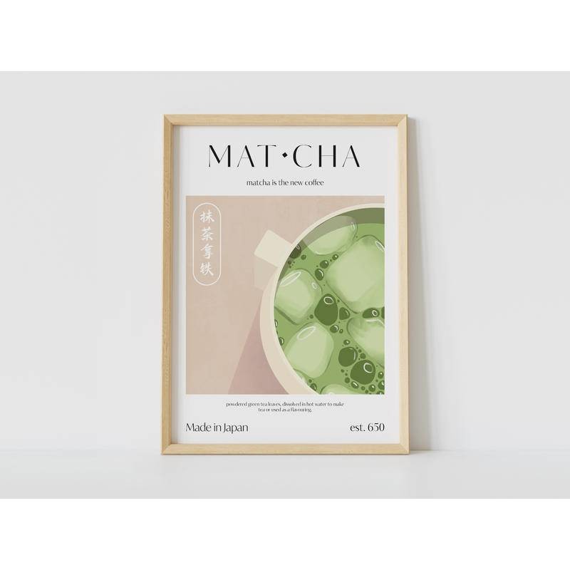 พิมพ์ผ้าใบ Matcha Wall | โปสเตอร์มัทฉะลาเต้ตกแต่งผนังห้องครัว
