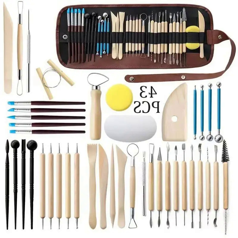 43PCS Ceramic Clay Tools Set Pottery Sculpting Tools for Polymer Carving Tools Bag DIY Handcraft Mod