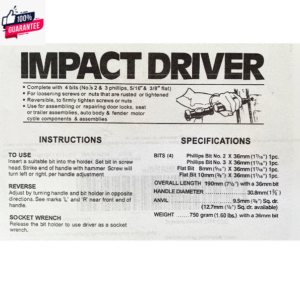 ไขควงตอก พร้อมหัวไขควง 4 หัว ชุดไขควงตอก 5 ตัวชุด Vessel