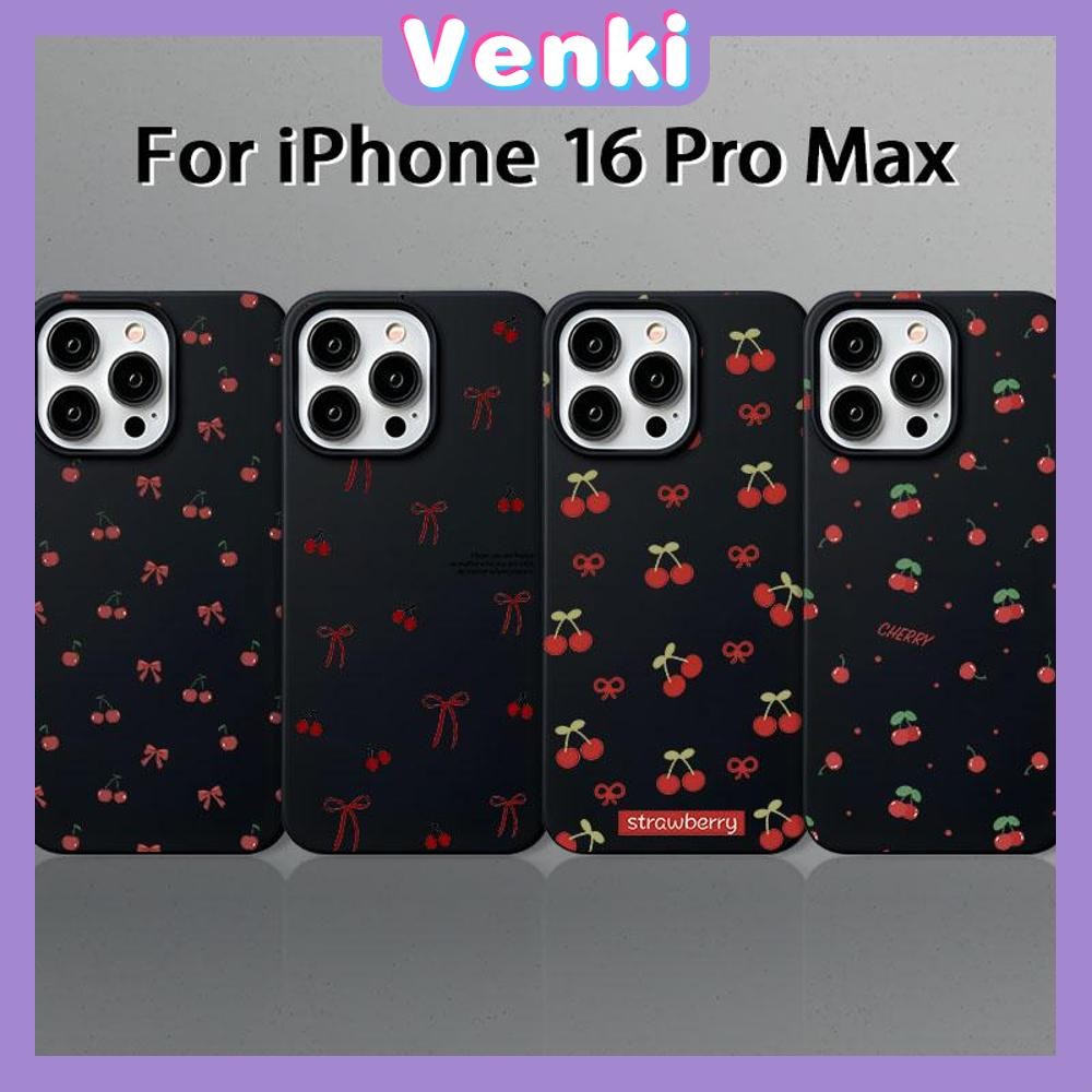Venki - เคส iPhone 16 Pro Max iPhone 11 สีดำ TPU แบบนิ่ม เชอร์รี่แสนสวยที่มีโบว์สีแดง เข้ากันได้กับ Compatible With iPhone15 Pro max 14 13 12 Pro max XS XR 7 Plus 8 Plus