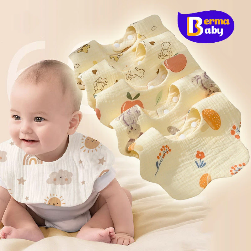 Berma Baby ผ้ากันเปื้อนเด็ก ผ้าฝ้ายแท้ น้ําหนักเบา ซักทําความสะอาดได้ สําหรับเด็กทารกอายุ 0-1 ปี