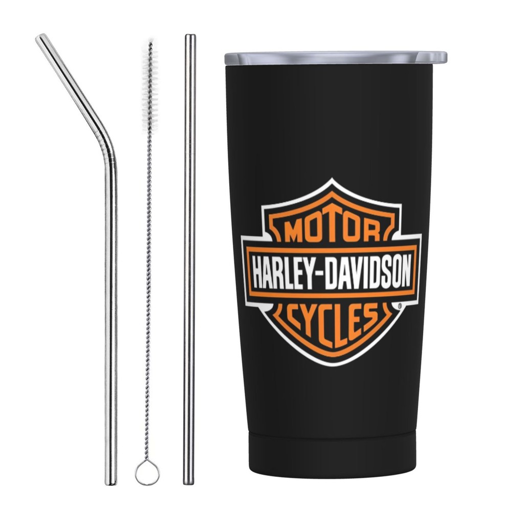Harley Davidsons แก้วเก็บความร้อนสแตนเลส 20oz ถ้วยกาแฟถ้วยน้ําสําหรับเดินทางในรถยนต์พร้อมหลอดทําความสะอาดง่าย