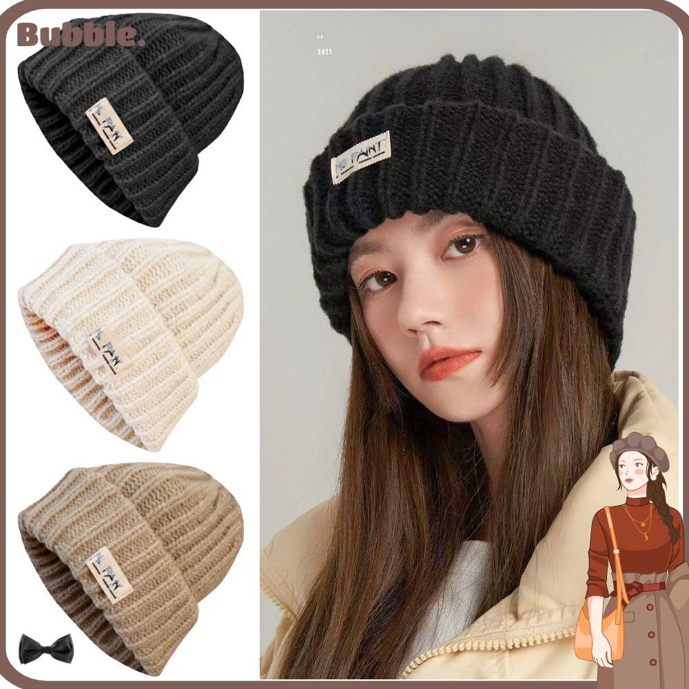 Bubble Warm Hat, Solid Color Windproof Beanies, Winter Warm ถัก Hip-hop Bonnet