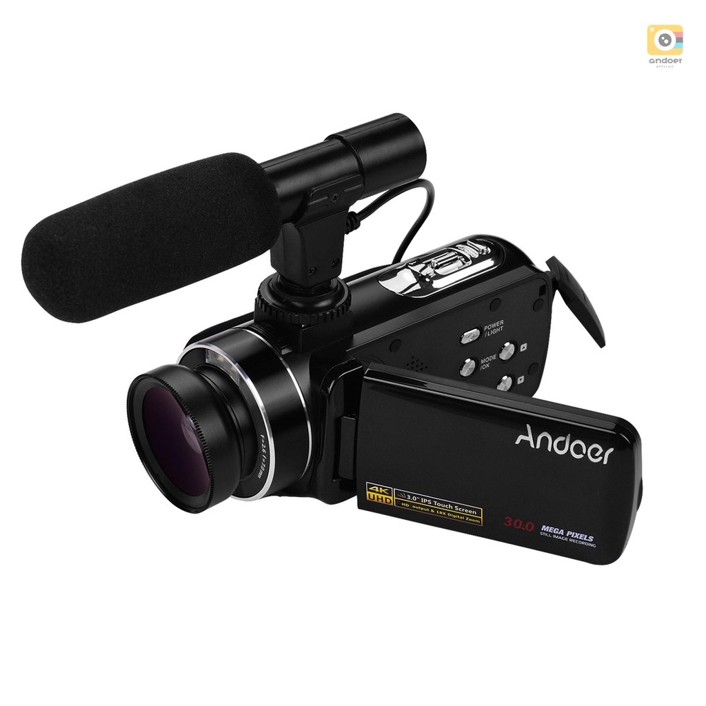 Andoer 4K มือถือ DV Professional Digital Video กล้อง CMOS Sensor Camcorder พร้อมเลนส์มุมกว้าง 0.45X 