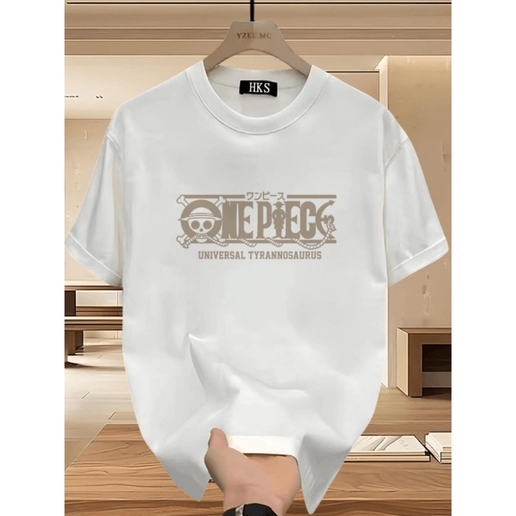 TOPวันพีซ เรียบง่ายและมีสไตล์ เสื้อยืดคอกลม เสื้อยืดโอเวอร์ไซส์ "ONE PIECE" ผ้าคุณภาพสูง ยืดหยุ่น ผ้าไหมนม unisex