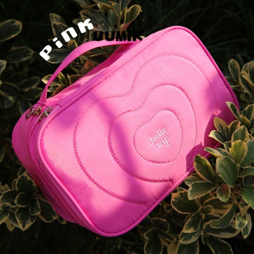 Uumir Travel Toiletry Bag, Quilted Double Layer Fluffy Makeup Bag,กระเป๋าถือกระเป๋าเก็บเครื่องสําอางความจุขนาดใหญ่