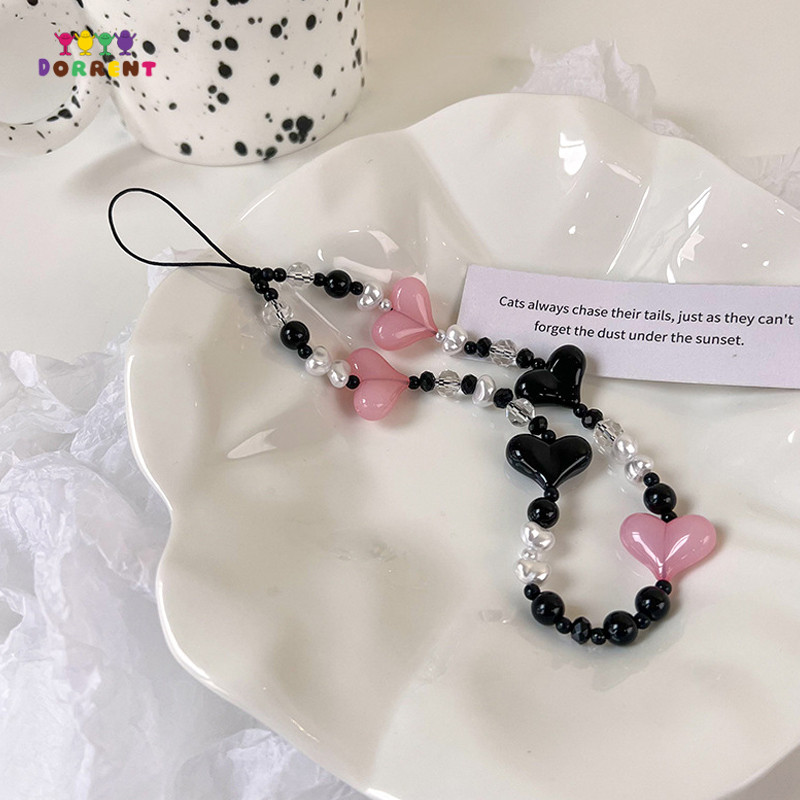 Diy โทรศัพท์ Lanyard สั้น Creative Heart ลูกปัดโทรศัพท์อุปกรณ์เสริมชุดหูฟังกระเป๋าตกแต่ง-DOR