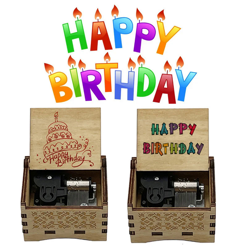 Birthday Present Happy Birthday Wood Music Box Automatic Knob Metal Movement Decorative Ornaments Ma