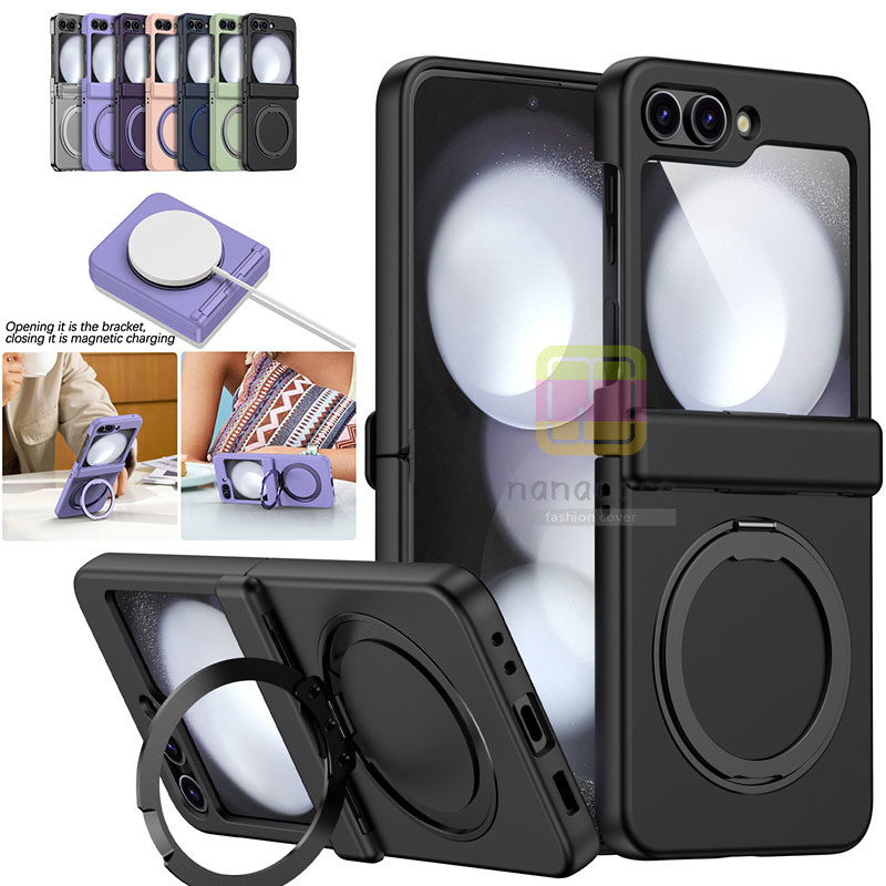 Slim Armor Rotatable Magnetic Ring Holder Stand Casing Samsung Galaxy Z Flip 6 Z Flip 5 Z Flip 4 Z Flip 3 บานพับป้องกันวงเล็บหมุนกรณีรองรับฝาครอบชาร์จไร้สาย