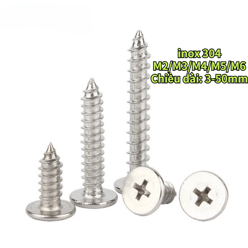 [YTH1] M2/M3/M4/M5/M6 สกรู สแตนเลส 304 แฉก เกลียวปล่อย ปลายแหลม น็อต Flat Head Phillip Tapping Screw