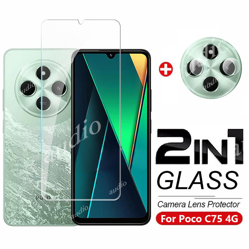 Poco C75 4G 2In1 กระจกนิรภัยแบบเต็มหน้าจอป้องกันฟิล์มกล้องสําหรับ Xiaomi POCO C75 PocoC75 4G 2024 ป้