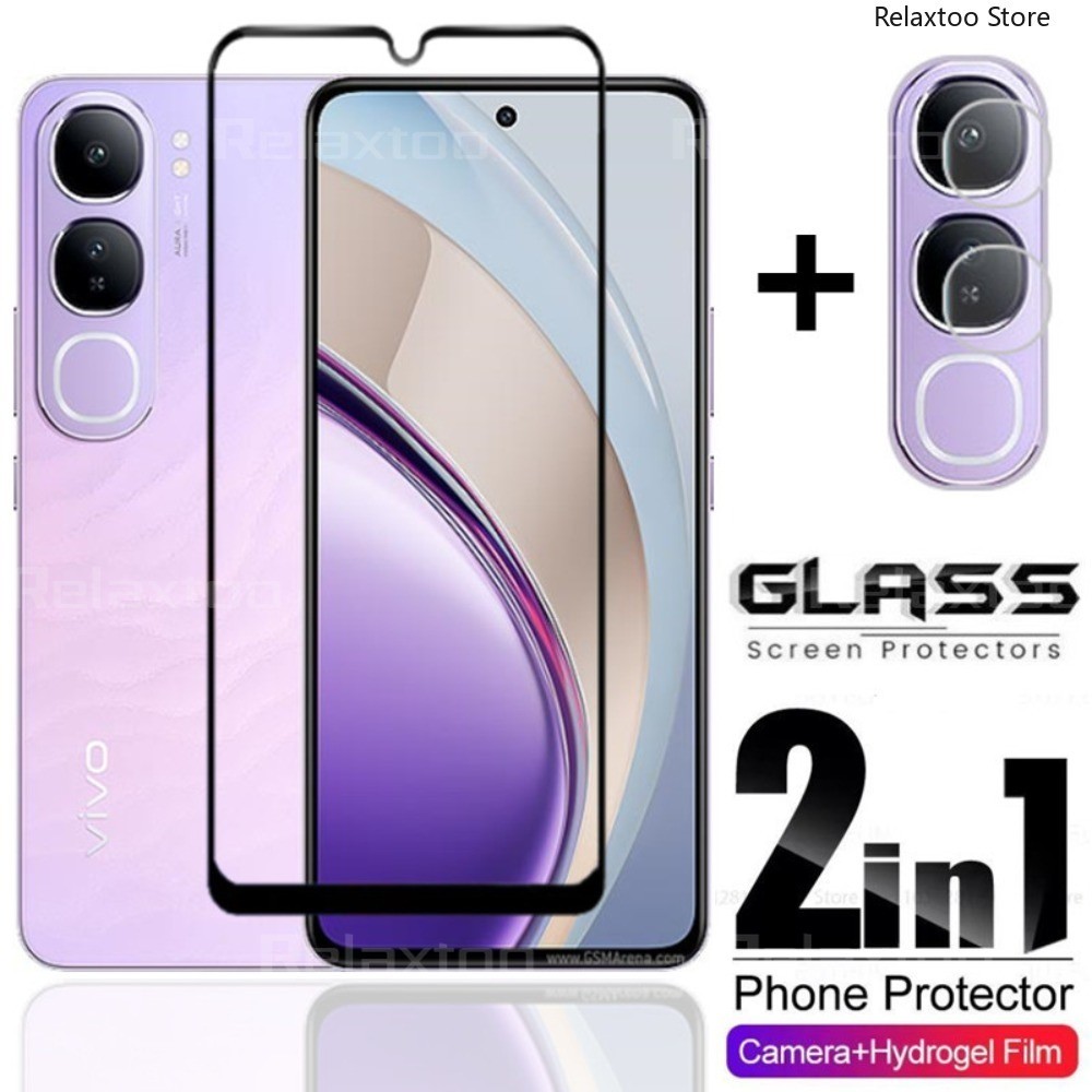 2in1 กระจกนิรภัยสําหรับ VivoV40 Vivo V40 Lite Pro V40E V40Lite V40Pro VivoV40Lite VivoV40E 4G 5G HD Clear โทรศัพท์ด้านหน้ากล้องป้องกันหน้าจอแก้วกรณีฟิล์ม