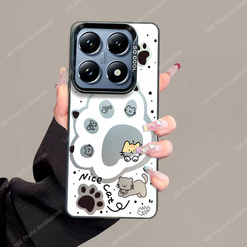 For เคส Xiaomi 14T Pro เคส Xiaomi 14T โทรศัพท์มือถือแบบแข็ง ผิวด้าน กันกระแทก ลายอุ้งเท้าแมวน่ารัก หรูหรา สําหรับ