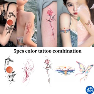 5ชิ้นแมลงรูปแบบรวมกันสักสาวเซ็กซี่แขนสักสติกเกอร์รอยสักกันน้…