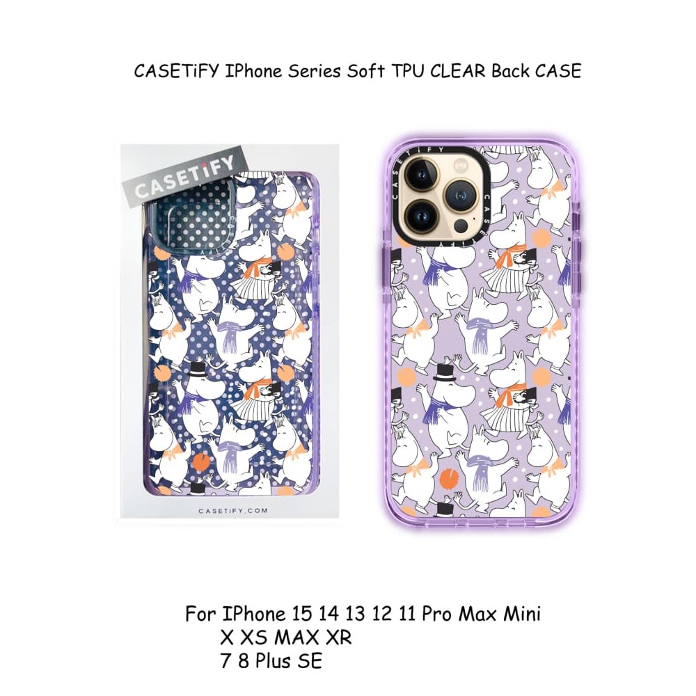 Moomin Carnival CASETiFY IPhone Series สีม่วง Soft TPU CLEAR กลับสําหรับ IPhone 16 15 14 13 12 11 Pro MAX 7 8 Plus X XS MAX XR MINI ของขวัญกล่องบรรจุภัณฑ์