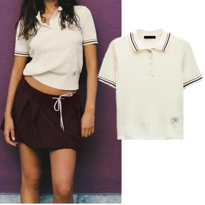 เสื้อไหมพรม POLO ปกแขนสั้น Zara Ribbed 5644851