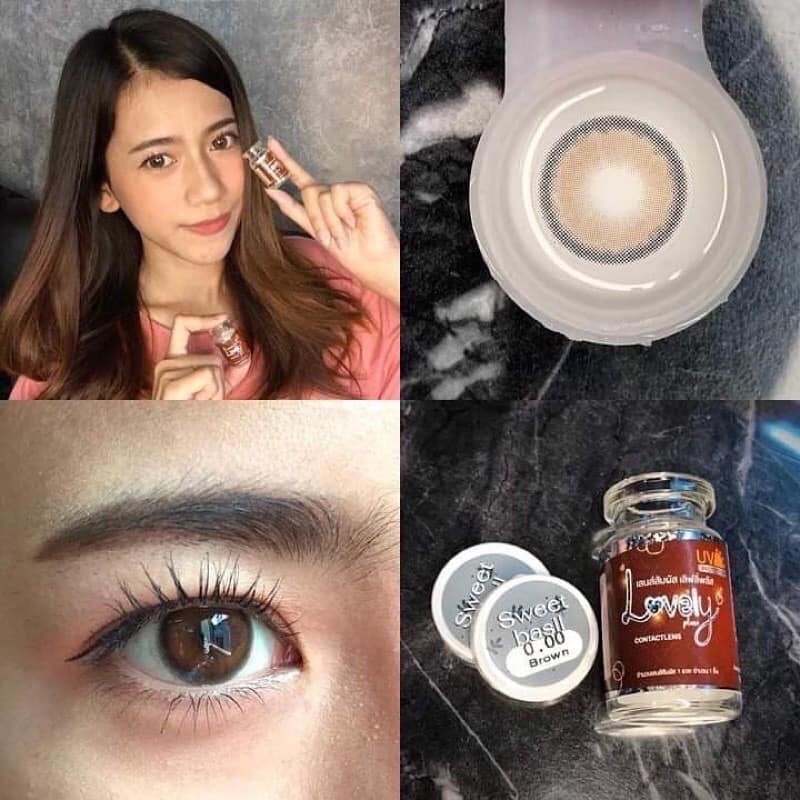 🔥คอนแทคเลนส์❤️Size : M❤️Sweet Basil (Lovelylens) สี : Brown / Gray