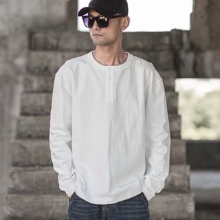 BeCoolman🍃สีทึบผู้ชายเสื้อ จุดต่ําสุด ญี่ปุ่นที่เรียบง่ายภายในแขนยาวหลวมสบายๆเสื้อกันหนาวบาง