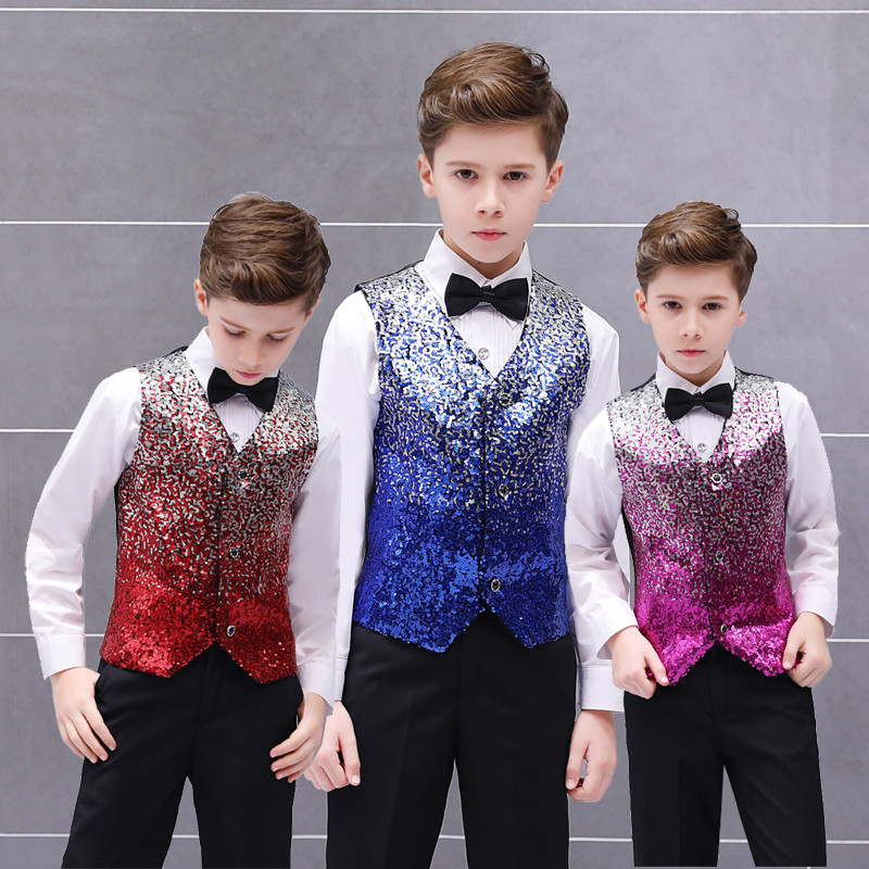 [พร้อมสต็อก] สีสันชายตําแหน่งไล่โทนสีประดับด้วยเลื่อมเสื้อกั๊กเด็กเวทีโฮสต์การรับเชิญประสิทธิภาพเสื้อกั๊กเด็กแคทวอล์สูทรางวัลสูทประสิทธิภาพเวทีเครื่องแต่งกายจัดเลี้ยงระดับไฮเอนด์ชุดว