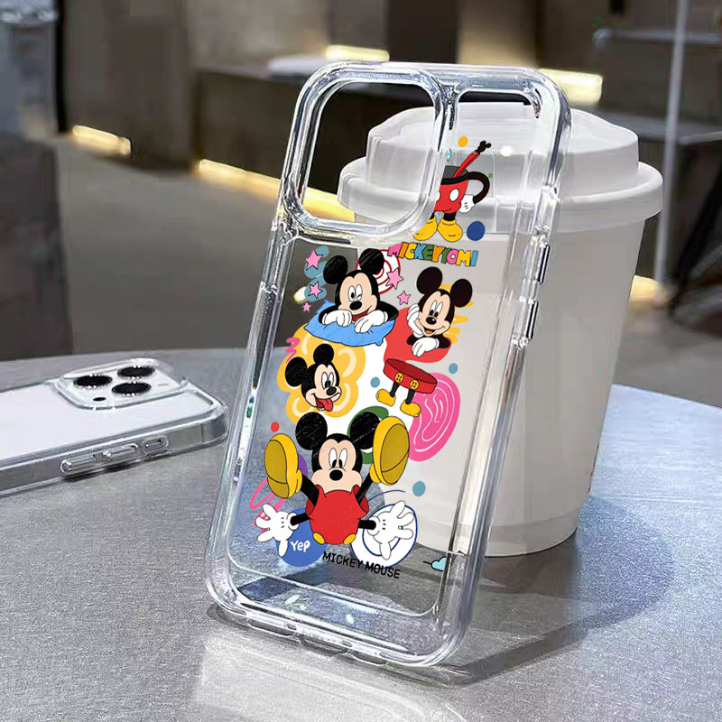 TPU ปุ่มโลห เข้ากันได้สำหรับ เคสไอโฟน11 iphone 16 11 15 Pro Max 14 pro max 13 12 XR XS 7plus 8 ส่งจากไทย เทศกาลมิกกี้